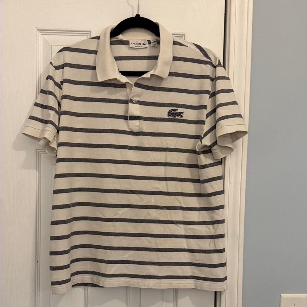 Lacoste Men's Polo Shirt - Cream and Black Stripes XL